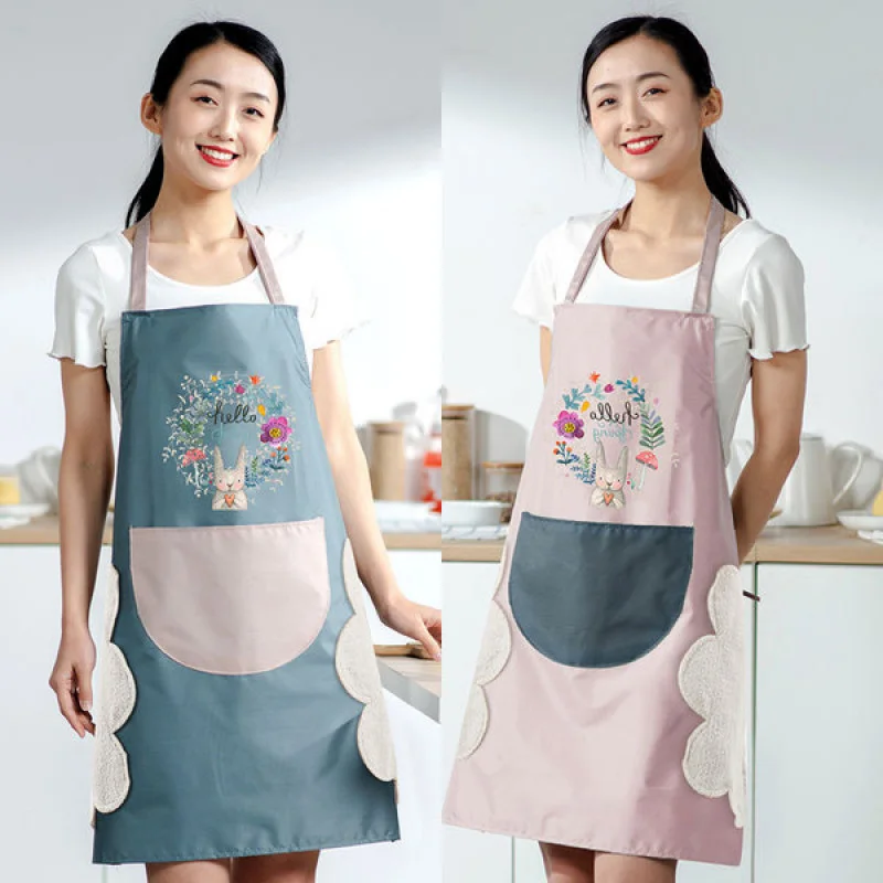 Cute Waterproof Kitchen Apron with Pocket & Towel